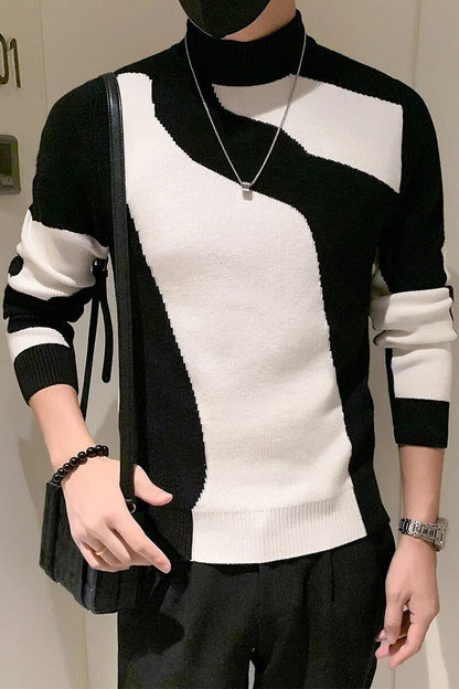 Herrenpullover mit Halbrollkragen und Farbblock-Strick aus 100 % Acryl-2