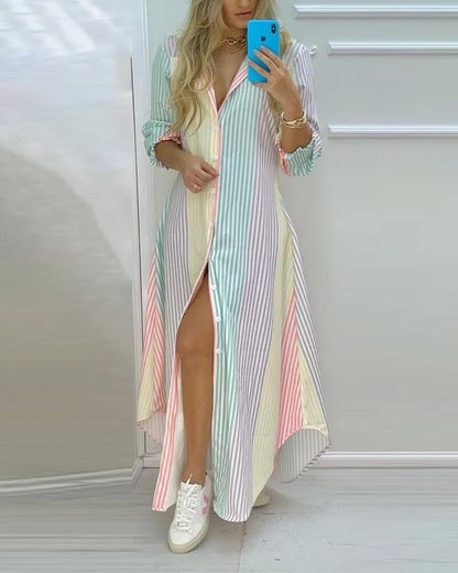Kvinnors Klänning V-ringning Löst Snitt Polyester-3