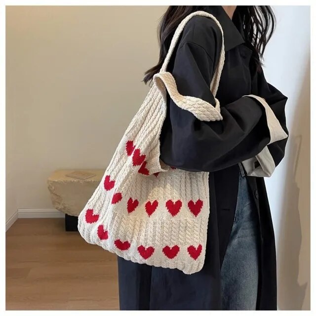 Dam Handväska Stickad Minimalistisk Design Rymlig Textil 2