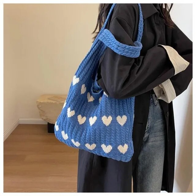Dam Handväska Stickad Minimalistisk Design Rymlig Textil 4