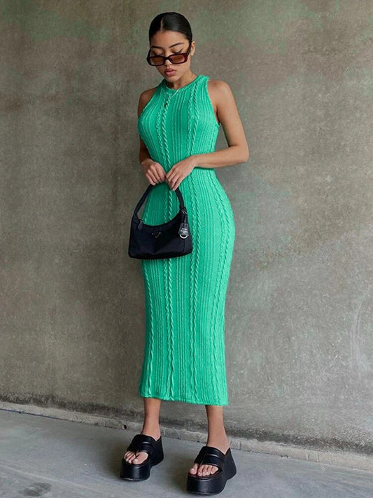 Dam Bodycon Klänning Ärmlös Virkad Design 100% Akryl-1