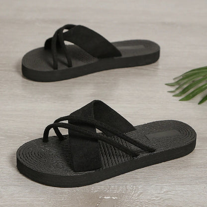 Dam Tofflor Platta Vävda Textil-6