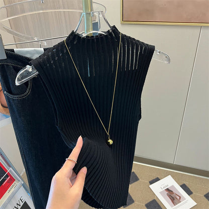 Högkragad Tank Top Dam, Ärmlös Ribbade Detaljer, Smal Passform i Bomull och Elastan – Flera Färger 3