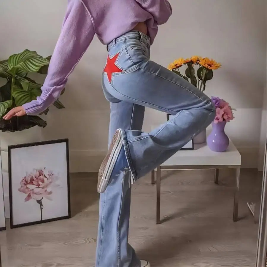 Variant image for Dam Jeans Raka Ben med Stjärnplattan Detaljer i Högkvalitativ Bomull-1