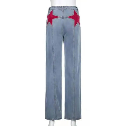 Dam Jeans Raka Ben med Stjärnplattan Detaljer i Högkvalitativ Bomull-6