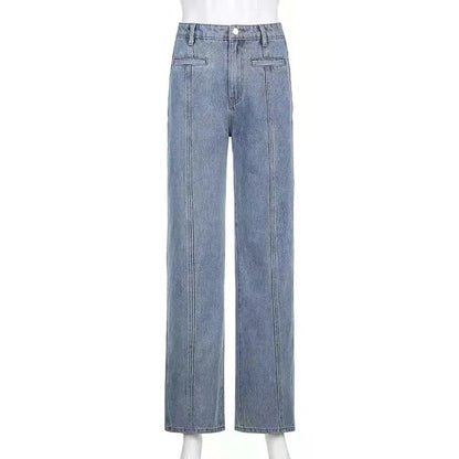 Dam Jeans Raka Ben med Stjärnplattan Detaljer i Högkvalitativ Bomull-5