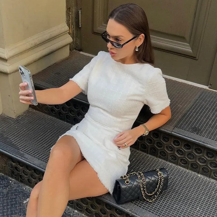 Dam Etuiklänning med Korta Ärmar och Fickor i Polyester-3