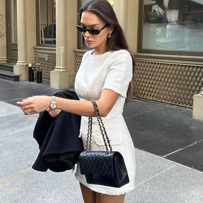 Dam Etuiklänning med Korta Ärmar och Fickor i Polyester-2