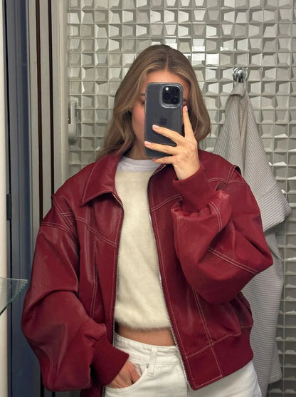 Kvinnors Överdimensionerad Jacka Mjuk Tyg Modern Stil-3