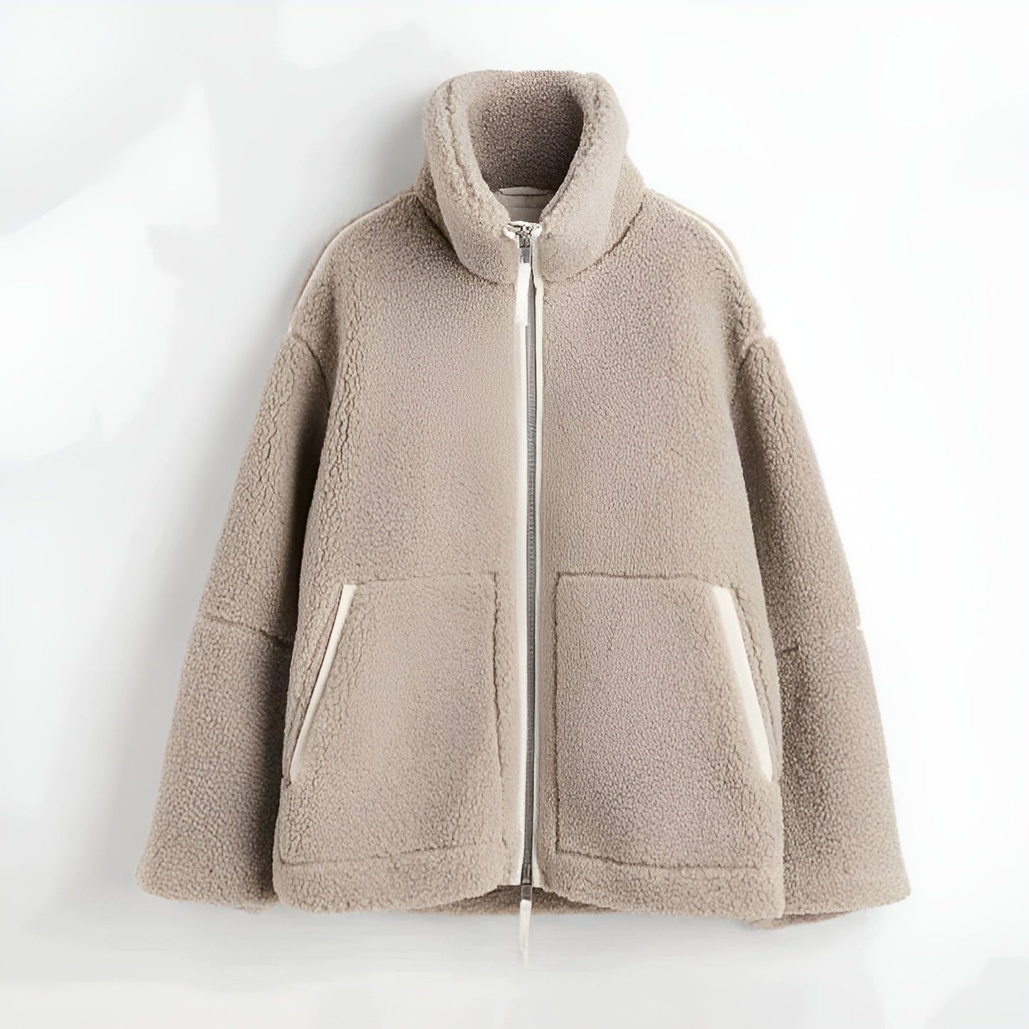 Damjacka Zip-Up Teddy Material Avslappnad Design-3