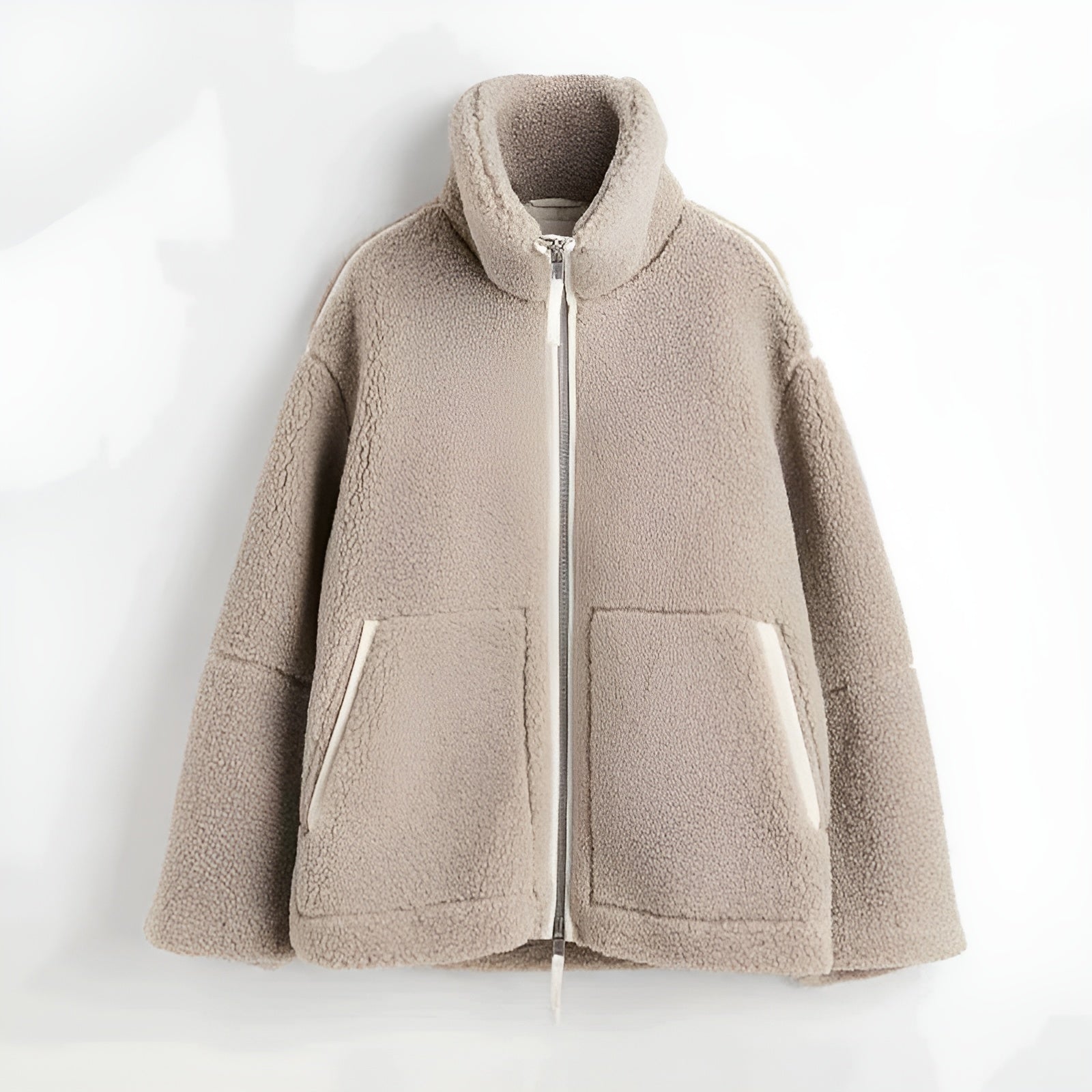 Damjacka Zip-Up Teddy Material Avslappnad Design-3