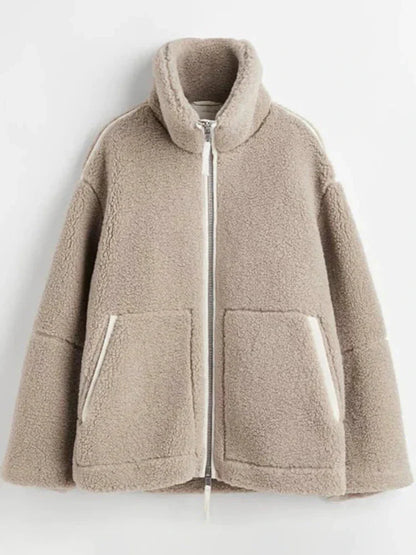 Damjacka Lammull Hög Krage Blixtlås-6