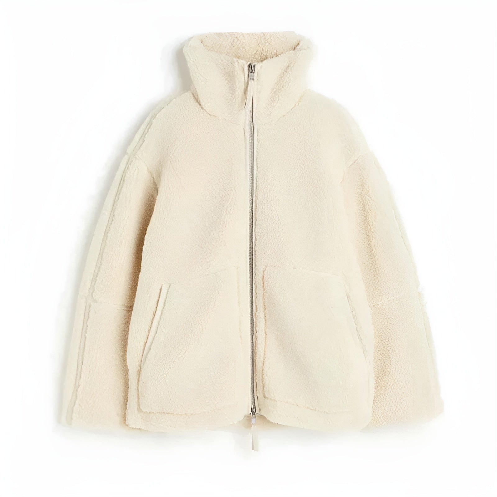 Damjacka Zip-Up Teddy Material Avslappnad Design-2