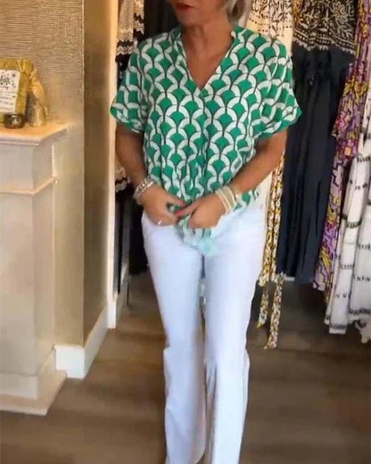 Dam Blus Geometrisk Mönster Lätt Material-4