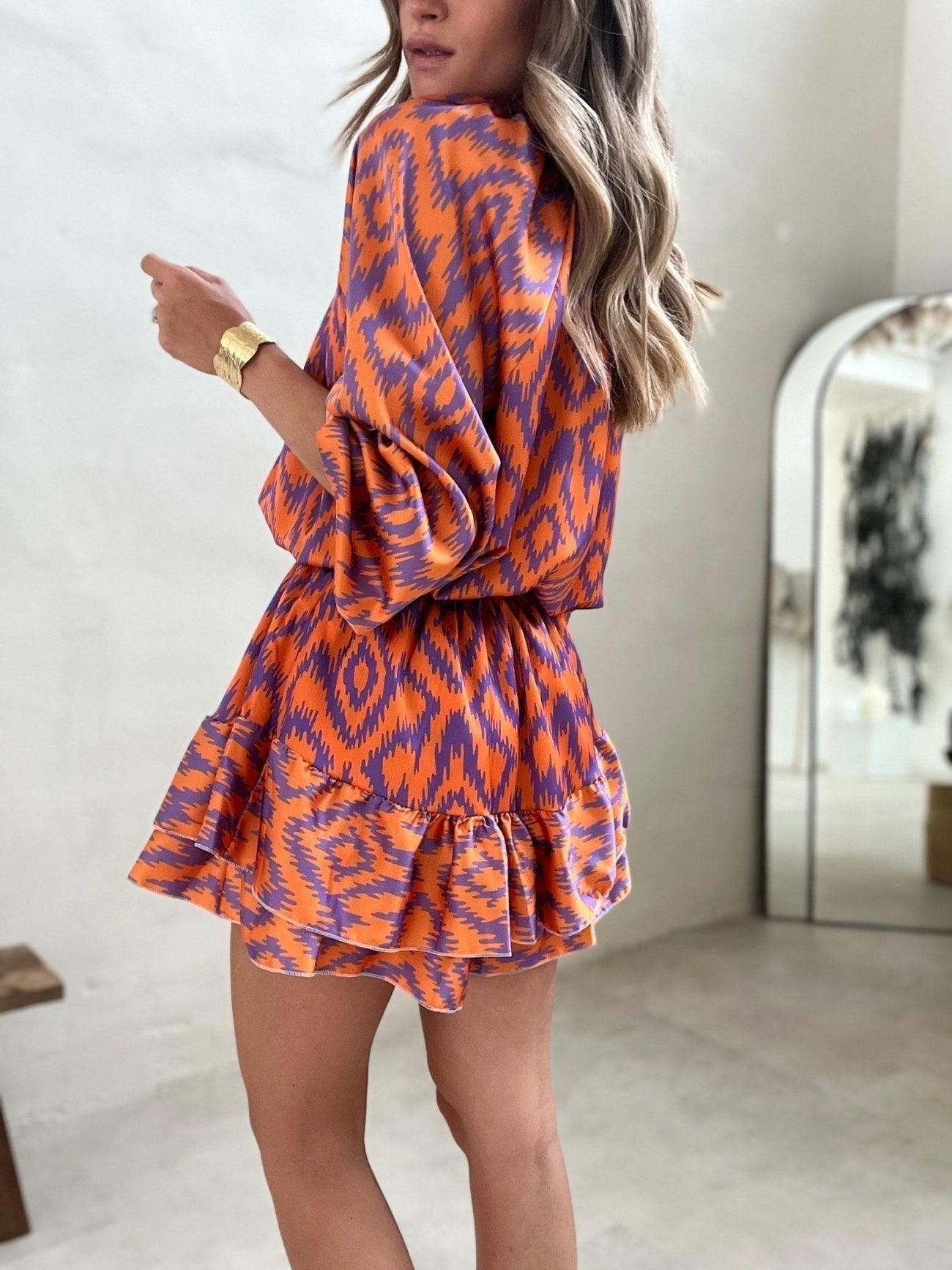Kvinnors Miniklänning Boho Ruffled Lätt Polyester-5