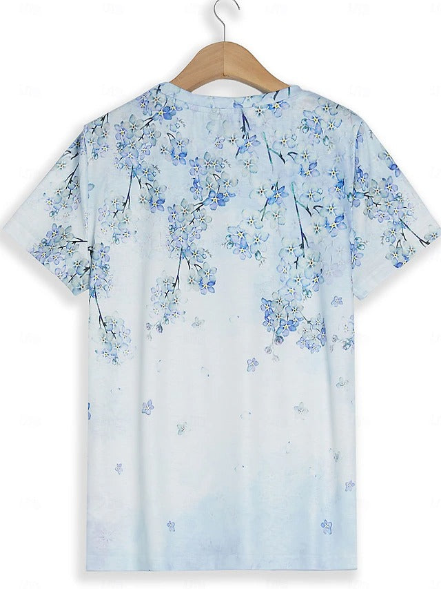 Kvinnors Kortärmad T-shirt i 100% Bomull med Blommönster – Avslappnad och Trendig Design 5