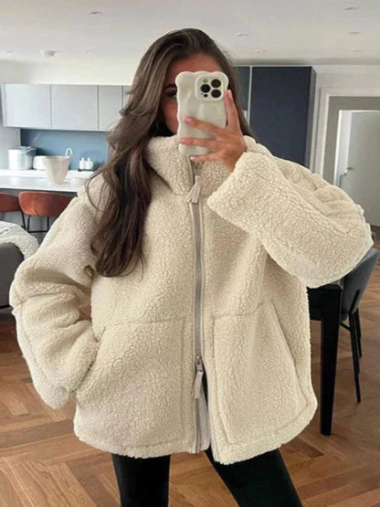 Damjacka Lammull Hög Krage Blixtlås-2