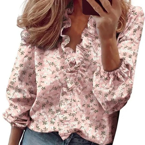 Variant image for Dam Blus V-ringning Långa Ärmar Ruffles Lätt Tyg-6
