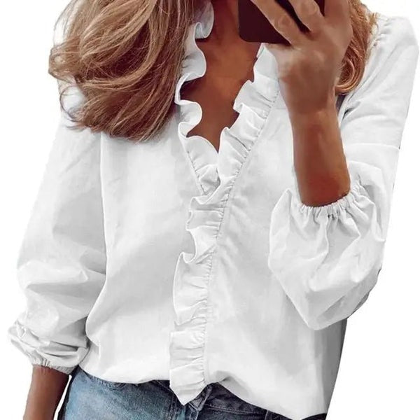 Variant image for Dam Blus V-ringning Långa Ärmar Ruffles Lätt Tyg-11