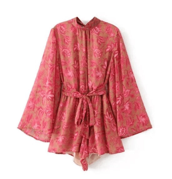 Kvinnors Mini Klänning Blommig Chiffon Flödande Ärmar-4