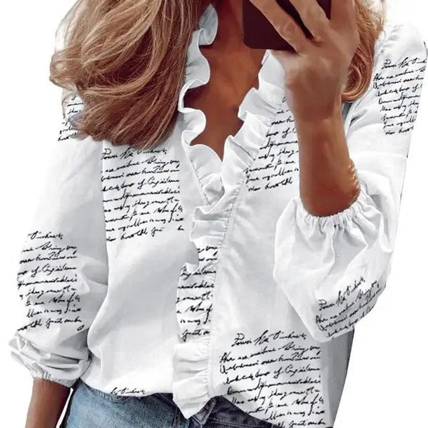Variant image for Dam Blus V-ringning Långa Ärmar Ruffles Lätt Tyg-22