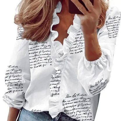 Variant image for Dam Blus V-ringning Långa Ärmar Ruffles Lätt Tyg-22