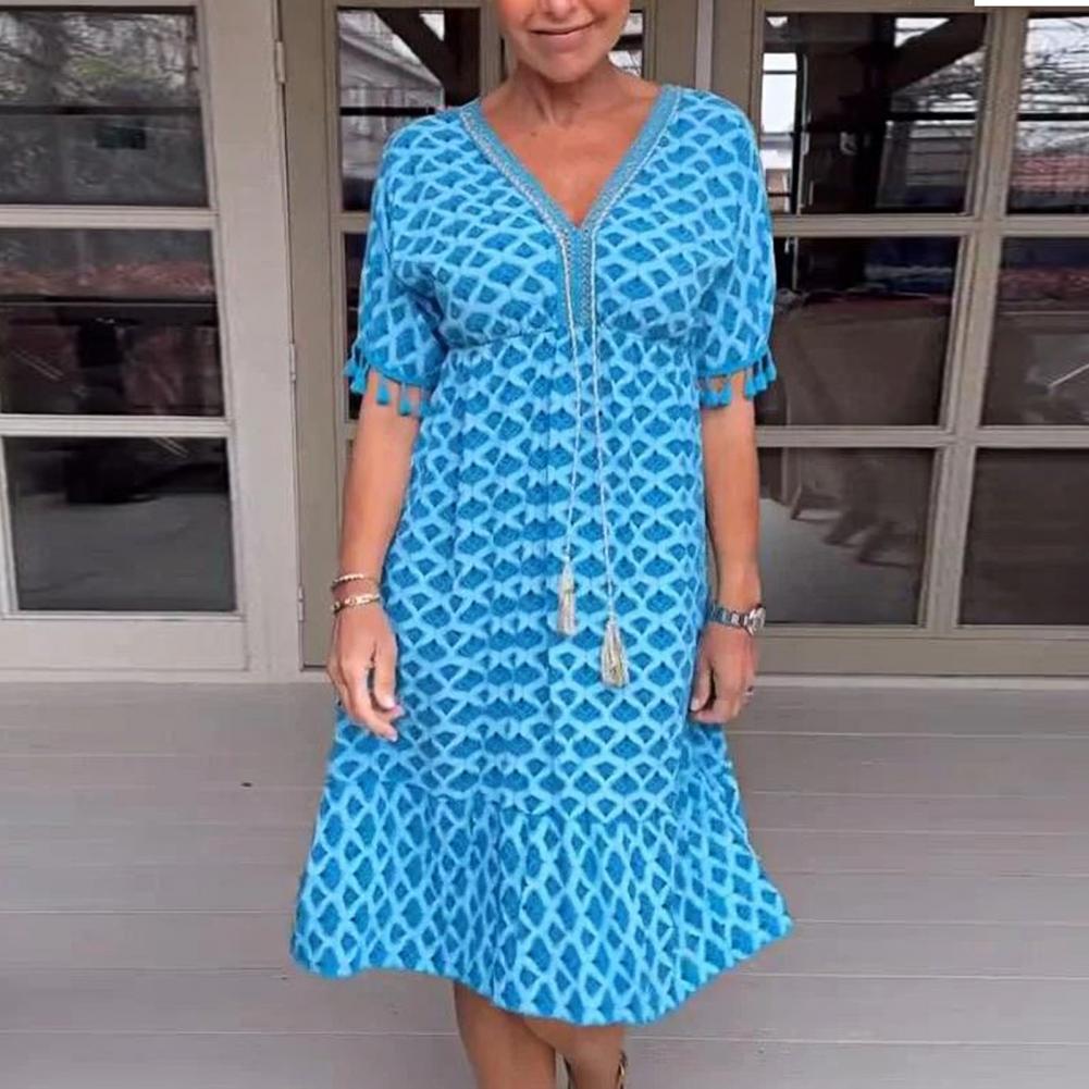 Damer Fritidsklänning V-halslinje Mjuk Tyg med Fickor-2