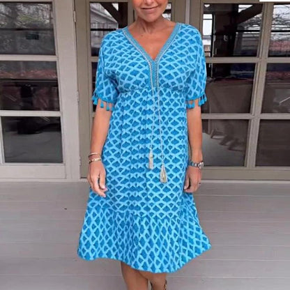 Damer Fritidsklänning V-halslinje Mjuk Tyg med Fickor-2