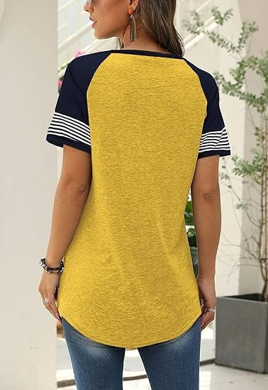 Kvinnors Kortärmad T-shirt i Färgblock – Löst Snitt i 100% Bomull för Avslappnad Stil 2