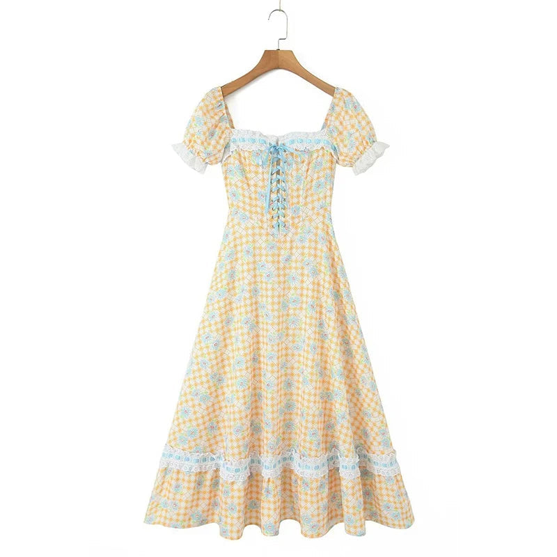 Variant image for Dam Maxiklänning med Snörning och Puffärmar Polyester/Bomull-1