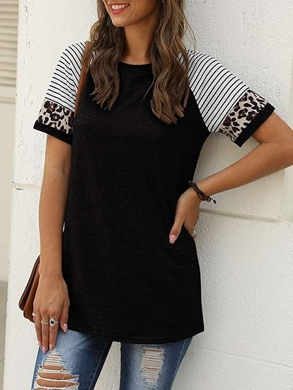 Kvinnors Kortärmad T-shirt i Färgblock – Löst Snitt i 100% Bomull för Avslappnad Stil 8