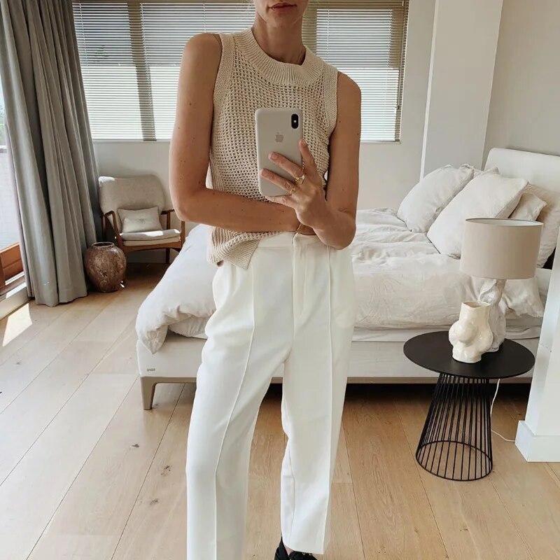 Ärmlös Skjorta för Dam i Stickad Design med Cirkulär Halsringning – Andningsbar och Trendig för Sommarens Utflykter 4