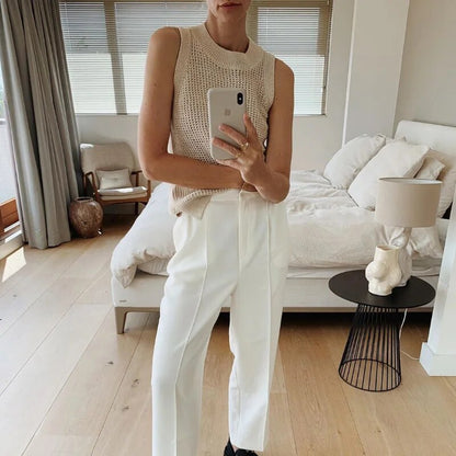 Ärmlös Skjorta för Dam i Stickad Design med Cirkulär Halsringning – Andningsbar och Trendig för Sommarens Utflykter 4