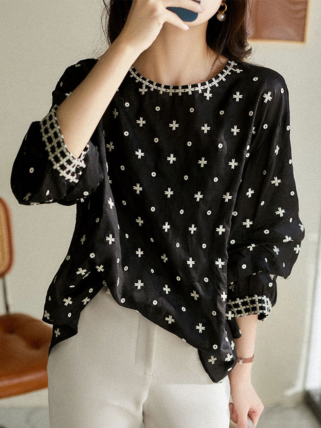 Dam Blus Ärmlös Lätt Polyester Elegant Design-2