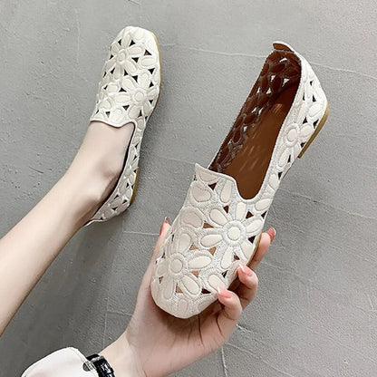 Bekväma Loafers Dam Blommig Design Syntetiskt Material-5