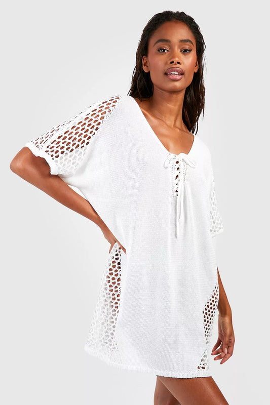 Dam Strandklänning Spets Polyester Lätt och Luftig-1