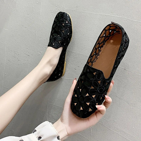 Bekväma Loafers Dam Blommig Design Syntetiskt Material-1