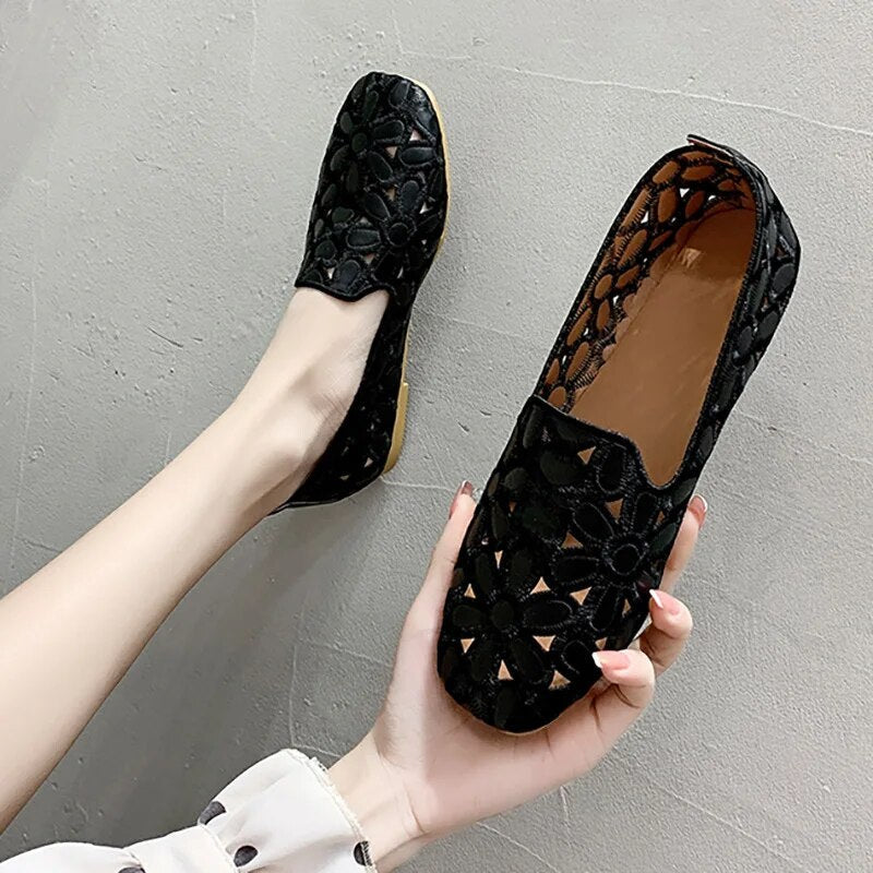 Variant image for Bekväma Loafers Dam Blommig Design Syntetiskt Material-1