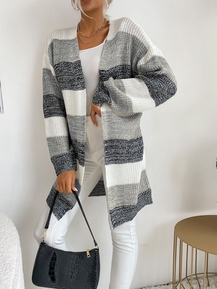 Lång Kofta Dam Mjuk Stickad Cardigan för Vardags och Fest – Elegant Design och Komfort 12