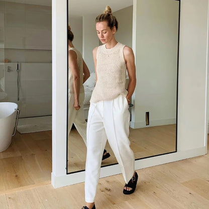 Ärmlös Skjorta för Dam i Stickad Design med Cirkulär Halsringning – Andningsbar och Trendig för Sommarens Utflykter 3