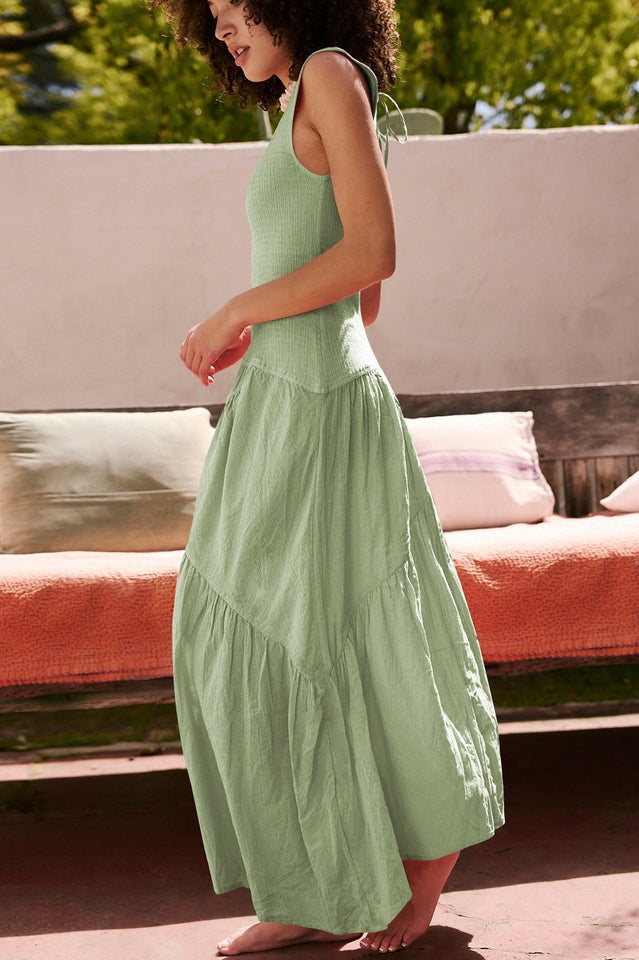 Dam Maxiklänning Bohemisk Stil Andningsbart Tyg Flödande Kjol-3