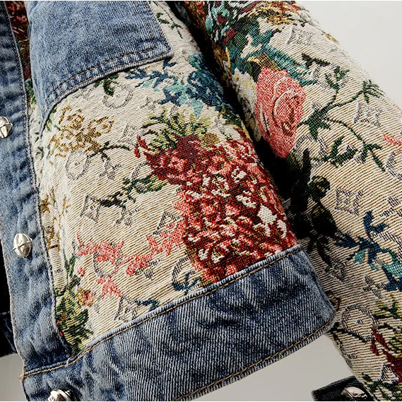 Kvinnors Denimjacka Blommönster Organisk Bomull-5