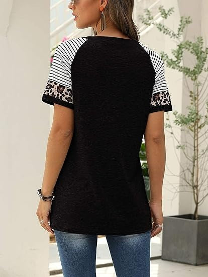 Kvinnors Kortärmad T-shirt i Färgblock – Löst Snitt i 100% Bomull för Avslappnad Stil 3