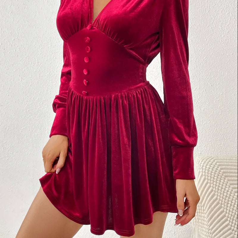 Dam Glittrig Miniklänning V-ringning Sammet-5