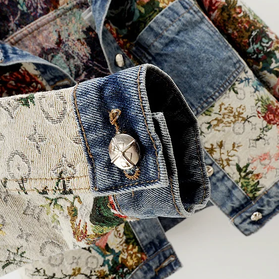Kvinnors Denimjacka Blommönster Organisk Bomull-4