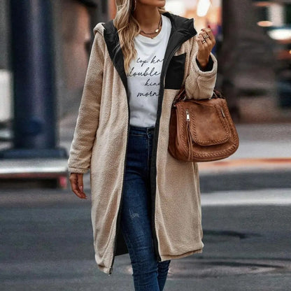 Dam Vändbar Jacka med Huva och Blixtlås i Polyester och Kashmir-3