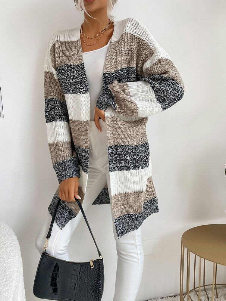 Lång Kofta Dam Mjuk Stickad Cardigan för Vardags och Fest – Elegant Design och Komfort 4