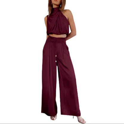 Dam Jumpsuit Slim Fit Satin Med Justerbart Midjeband-2