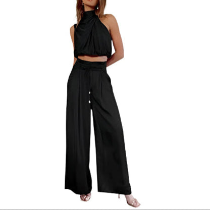 Dam Jumpsuit Slim Fit Satin Med Justerbart Midjeband-4