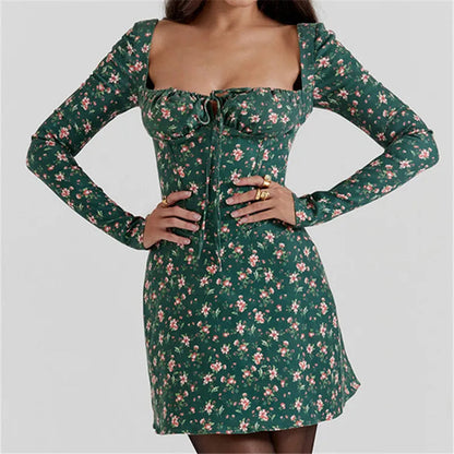 Kvinnors Miniklänning Rutigt med Vinkelhalsring Polyester-5